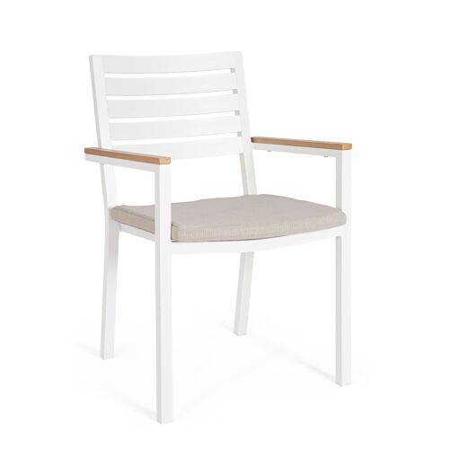 Chaise en aluminium avec accoudoirs effet bois blanc