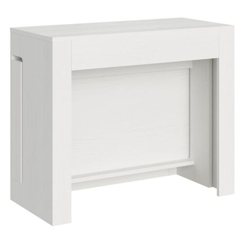 Console extensible 90x42/302 cm effet bois frêne blanc