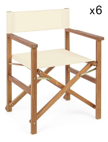 Lot De 6 Chaises De Direction En Bois, Polyester Crème, Pliantes
