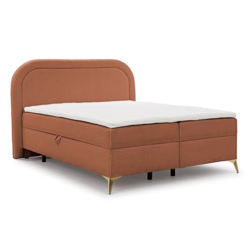 Lit boxspring 140x200 avec coffre de rangement et pieds dorés