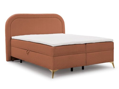 Lit boxspring 140x200 avec coffre de rangement et pieds dorés