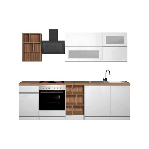 Cuisine Complète Effet Bois Blanc Brillant, Chêne Clair 255x60h85 Cm