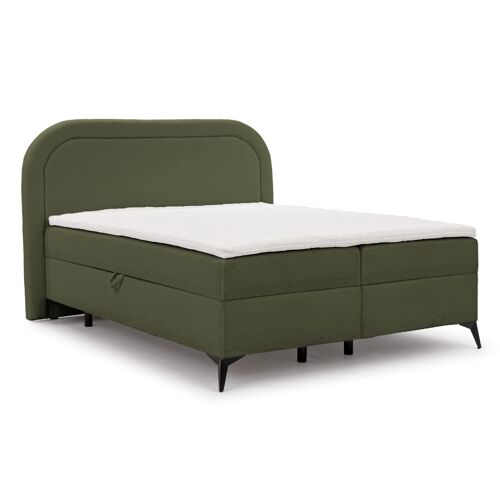 Lit boxspring 160x200 avec coffre de rangement et pieds noirs