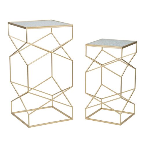 Lot de 2 tables en métal doré et verre 50x50x100-40x40x80 cm