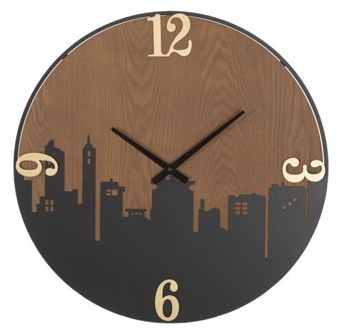 Horloge murale ronde en métal et bois brun à¿ 60x2 cm