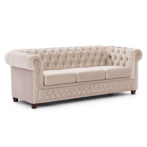 Canapé 3 places Chesterfield en velours beige