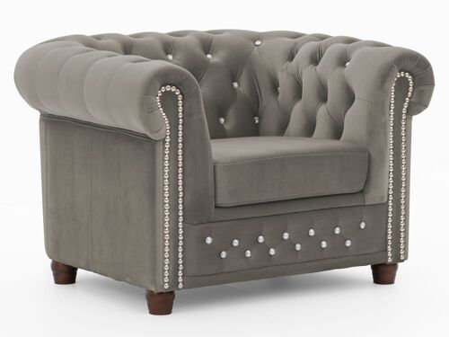 Fauteuil Chesterfield en velours gris