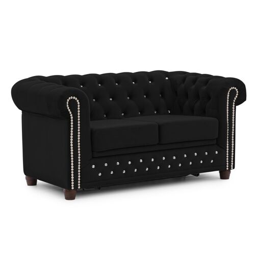 Canapé 2 places Chesterfield en velours noir avec fonction lit