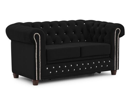 Canapé 2 places Chesterfield en velours noir avec fonction lit