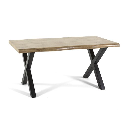 Table industrielle 160x90 cm avec plateau effet bois et pieds en métal