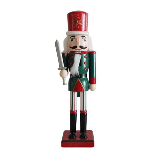 Casse-noisette statuette de Noël en bois avec chapeau rouge H 35 cm