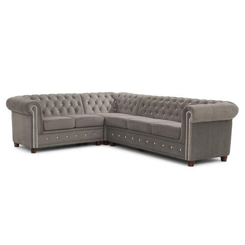 Canapé Chesterfield d'angle en velours gris