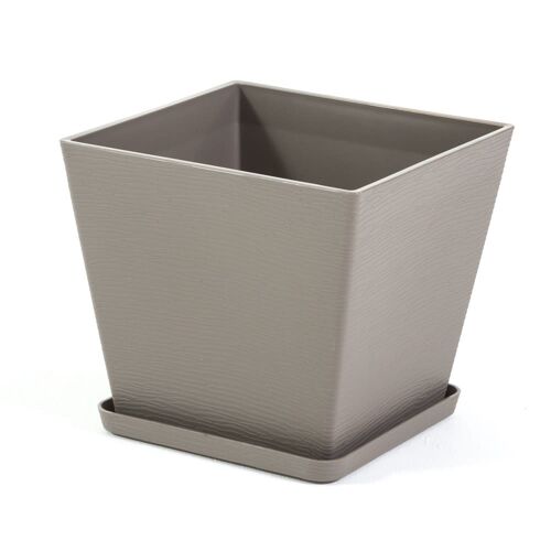 Pot Carré 38x38 Cm En Polypropylène Taupe Avec Soucoupe