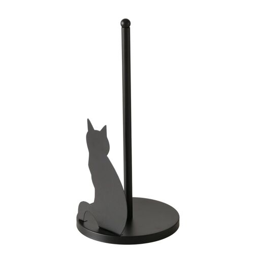 Porte papier WC réserve métal noir chat 15x15x31cm