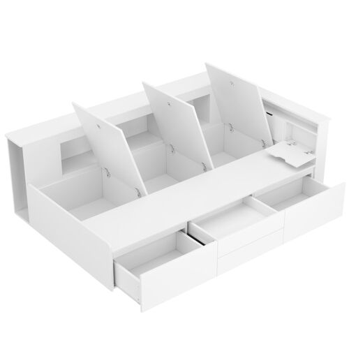 Lit enfant multifonctionnel blanc avec rangement 90 x 200 cm