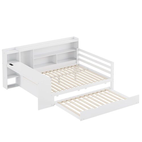 Lit multifonction en pin blanc avec lit gigogne 140 x 200 cm