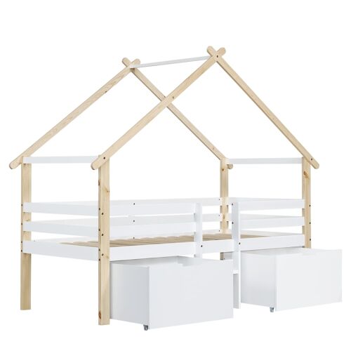 Lit enfant en pin blanc avec rangement 90 x 200 cm
