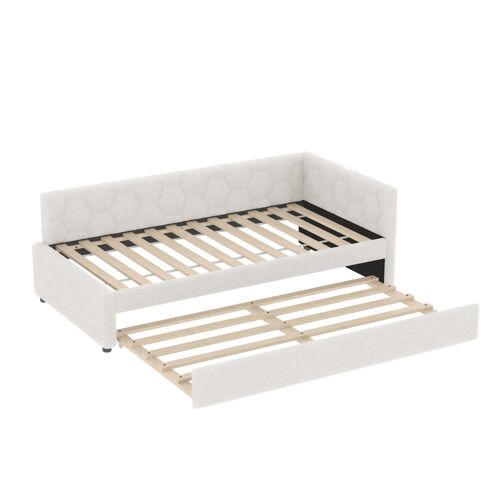 Lit rembourré en velours blanc avec lit escamotable 90 x 200 cm