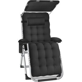 Chaise Longue Pliable Avec Pare-Soleil Et Reposes-Pieds Noir