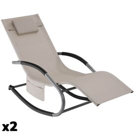Lot 2 Chaises Longues De Jardin Ergonomique Avec Balancement Beige