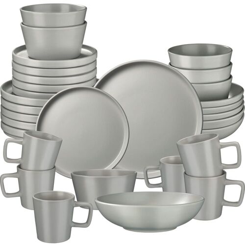 30 Pièces Service De Table En Grès Pour 6 Personnes Gris