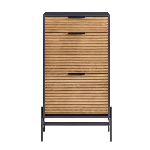 Meuble à  chaussures effet bois noir avec 1 tiroir et 2 abattants