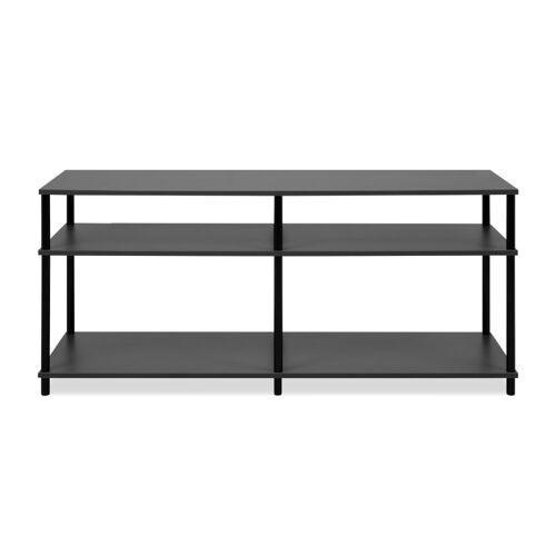 Meuble TV 4 niches ouvertes L140 cm - Gris et Noir