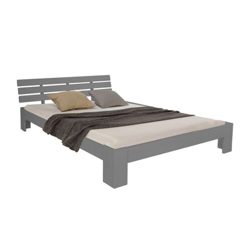 Lit double 140x200 gris matelas et sommier à  lattes
