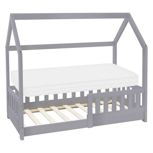 Lit cabane enfant 70x140 cm matelas et barrière inclus bois gris clair