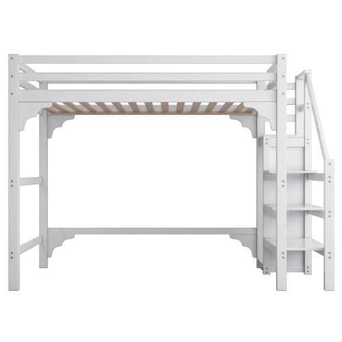Lit mezzanine en pin blanc avec rangement et échelle 140 x 200 cm