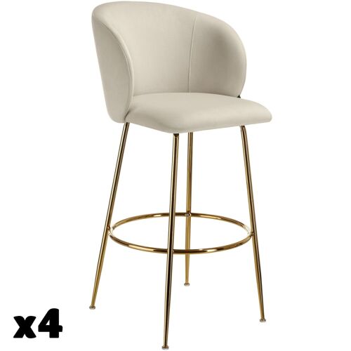 Lot 4 tabourets de bar rembourrés avec dossier aspect velours doré