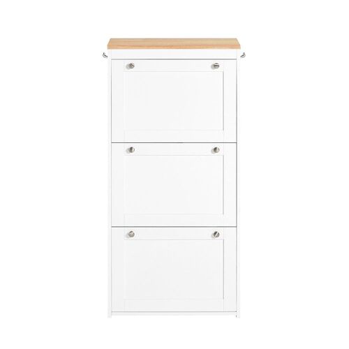 SoBuy FSR144-WN Meuble à Chaussures à 3 Abattants Meuble de Rangement Commode à Chaussures Meuble d'Entrée Coffre de Rangement avec 2 Crochets