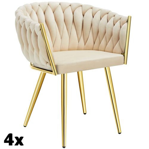 Lot 4 chaises de salle à  manger en velours design noué sable/or
