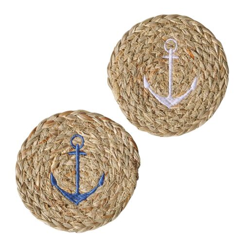 Set De 2 Dessous De Verres En Jute Tressé Ancres 11.5x11.5x0.5cm