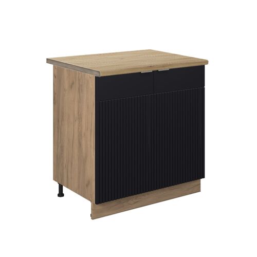 Meuble bas de cuisine avec étagère, PT Chêne Noir rayé 80x82cm