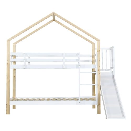 Lit Superposé En Pin Blanc Avec Toboggan Et Échelle 90 X 200 Cm