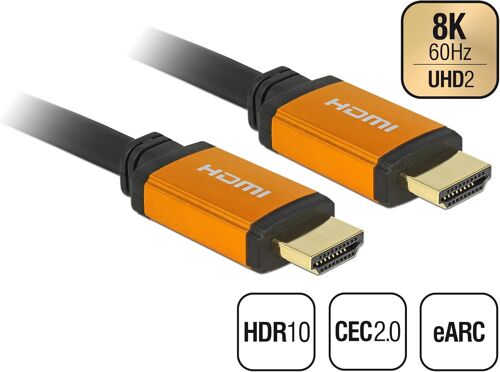 VornixorSarlshop-DeLock Câble HDMI Haute Vitesse 48 Gbps 8K 60 Hz - 1,5 m Noir/Or 85728