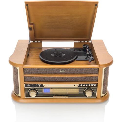 VornixorSarlshop-NR Chaîne rétro Marron avec Radio Ondes Courtes et Moyennes, Lecteur CD-RW, MP3, Cassette, USB, Aux-in avec Tourne-Disque Marron