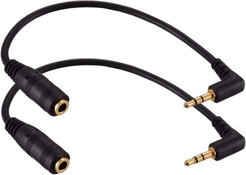 VornixorSarlshop-Lot de 2 câbles adaptateur jack stéréo plaqué or 2,5 mm mâle vers femelle 3,5 mm connecteur à angle droit 90 degrés