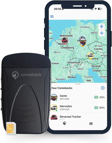 VornixorSarlshop-Tracker GPS Comeback sans abonnement avec Carte SIM, magnétique ou intégré, UE, Royaume-Uni et Suisse, Activation par paiement Unique, Application Gratuite