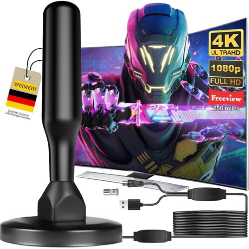 MEVRONISSHOP-Antenne TV Intérieur Puissante,2026 Puissante Antenne HDTV Intérieur de Base magnétique-Chaînes Locales Gratuites 500km Réception Longue Portée à 360°,Compatible avec 4K (Black)