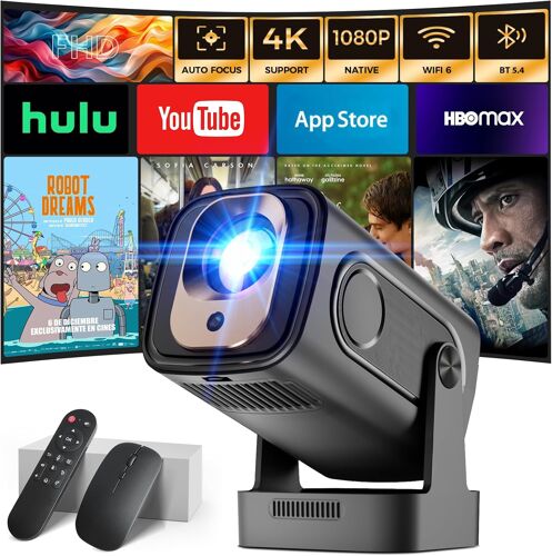 MEVRONISSHOP-Vidéoprojecteur 2026 Auto Focus & 1080P Natif & Apps intégréess Rétroprojecteur 4K Auto Correction WiFi 6 BT 5.4 Mini Projecteur Portable Compatible avec HDMI/TV Stick/Memory Stick/Lapto