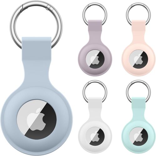 VornixorSarlshop-Lot de 5 Coque Porte clés pour Apple Airtag, étui en Silicone pour Apple Airtag avec Porte clés, Violet Clair+Blanc+Mint+Rose+Bleu