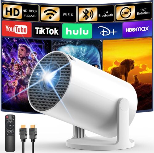 MEVRONISSHOP-Apps intégrées Mini Projector 4K Portable, Wi-FI 6 et Bluetooth 5.4, projecteur Video avec 18000 Lumens, Android TV, Retroprojecteur Auto Keystone Compatible avec HDMI/Stick TV/PC