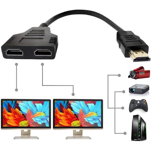 MEVRONISSHOP-Adaptateur Répartiteur HDMI, 1080p Mâle vers Double HDMI Femelle 1 vers 2 Voies Répartiteur de Câble pour HDTV HD LED Écran LCD et Projecteurs Deux Téléviseurs Commutateur 2 Ecrans