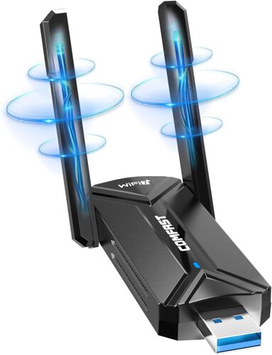 VornixorSarlshop-BE6500 Clé WiFi 7 Puissante, Tri-Bande 6GHz / 5GHz / 2.4GHz Adaptateur USB WiFi Longue Portée, Clé WiFi pour PC USB 3.0 Dongle WiFi, Compatible avec Windows 11/10, MLO, WPA3