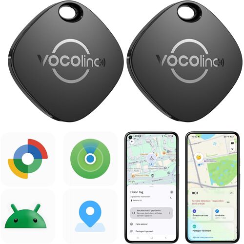 VornixorSarlshop-Smart Tag Lot de 2 Double Système, Air-Tag Bluetooth Tracker Fonctionne avec l¿app Localiser Apple et Google, Localisateurs D¿Objets pour Valise/Clés/Sacs/Bagages, IP68 Étanche
