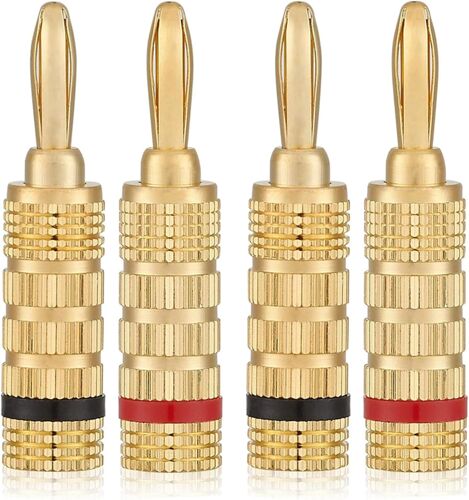VornixorSarlshop-Lot de 4 Fiches Banane pour Haut-Parleurs Plaquées Or 24k, Type à Vis Fermée (Rouge + Noir)