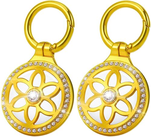 MEVRONISSHOP-2 Pack Airtag Porte Clé | Porte Clef Airtag - Metal Etui Airtag - Etui de Protection for Airtag - Support Airtag Anti-Chute et Anti-Rayures pour Chien, Chat, Enfant, Porte, Or rose