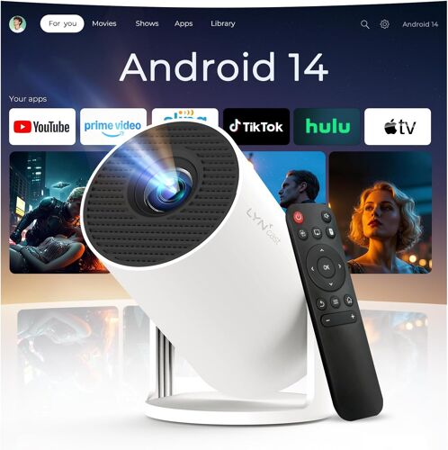 VornixorSarlshop-Vidéoprojecteur avec Wi-FI 6 & Bluetooth 5.4, Apps intégrées Supporte 1080P 4K Full HD Mini Video Projecteur, Android 14, Auto Keystone, Rotation 270°, 2025 Upgraded Projector pour H